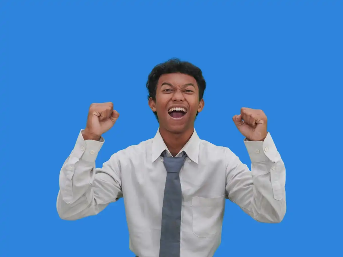 A business owner celebrating a successful launch